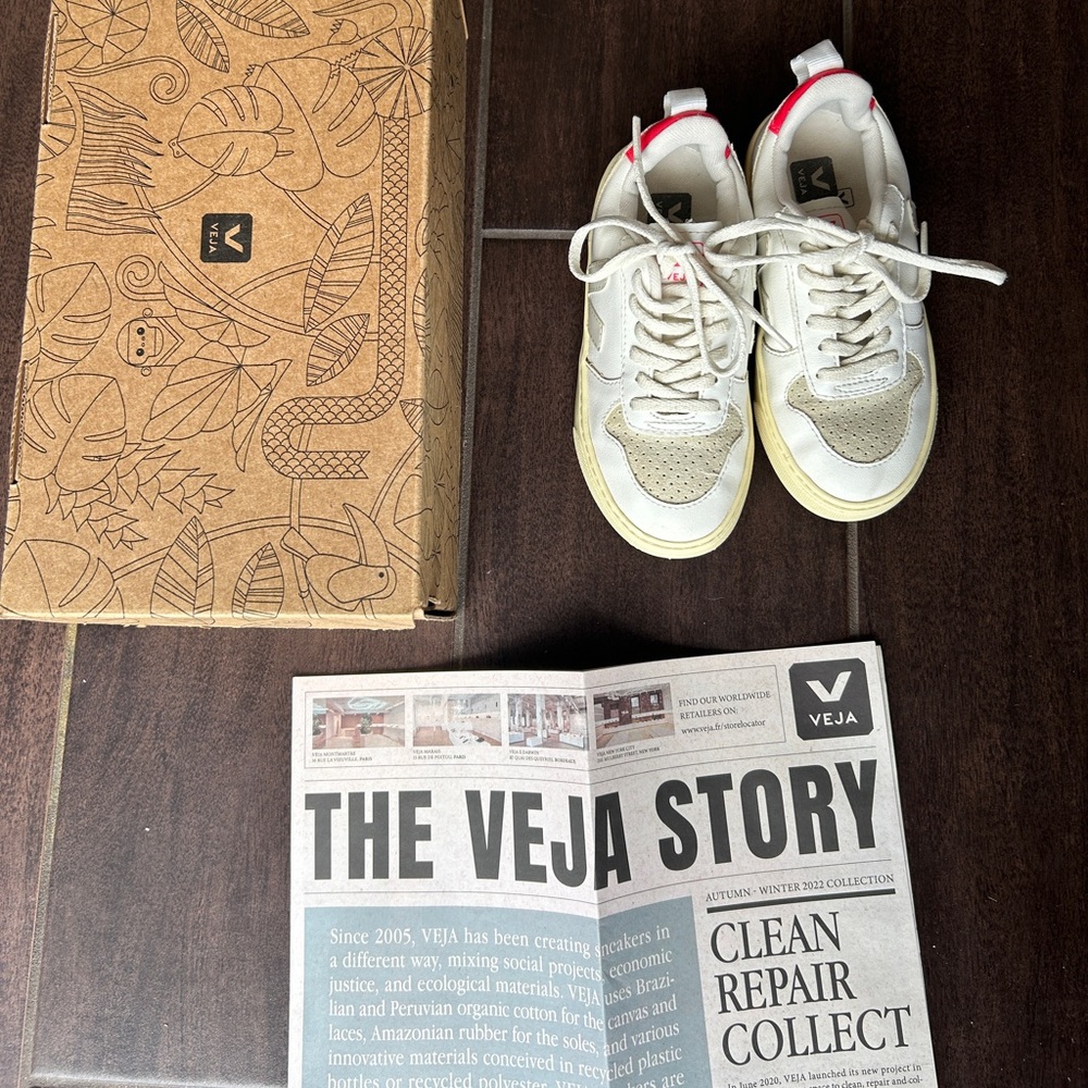Veja Cream and Red Sneakers size 12.5